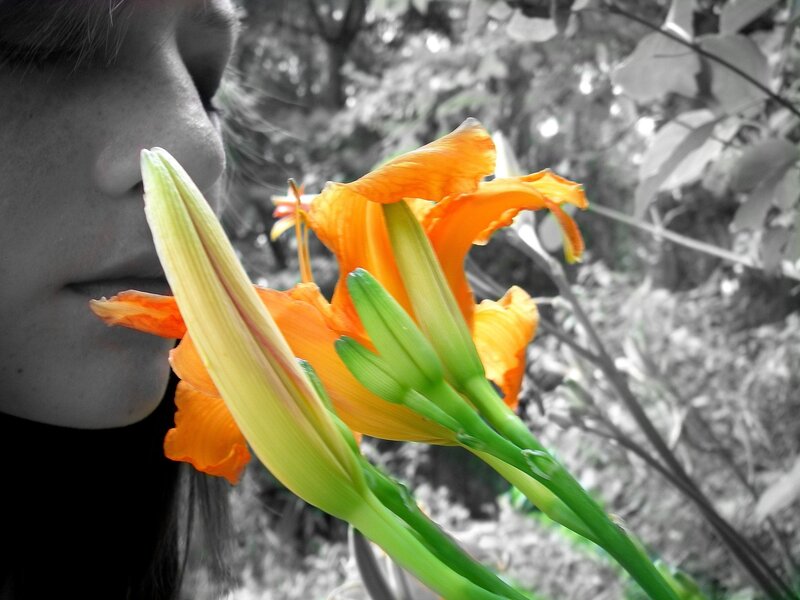 Person Smelling Flower