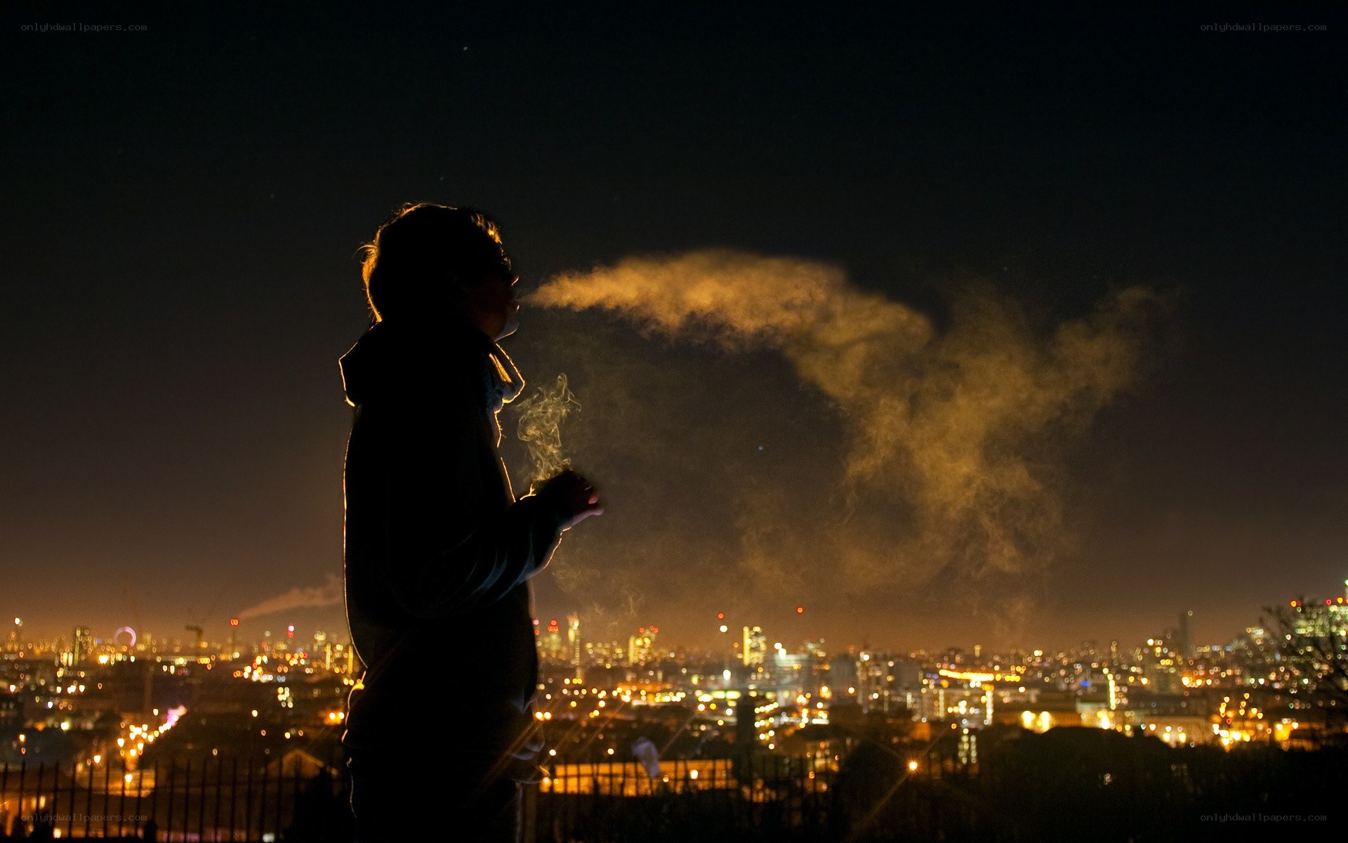 Person smoking at night