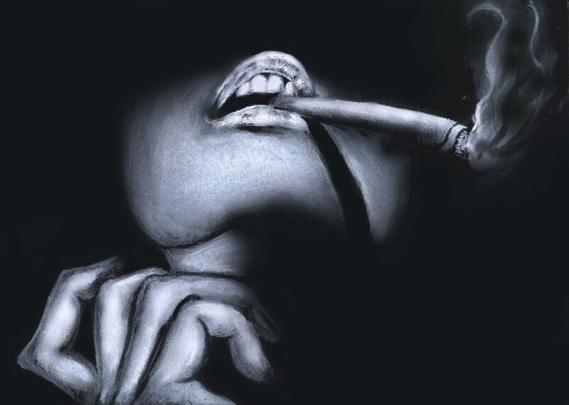 Person Smoking Cigarette — Black, Dramatic, Illustration