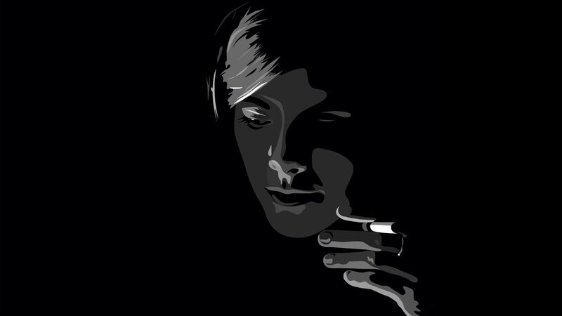 Person Smoking Cigarette — Black, Dramatic, Night, Digital Art