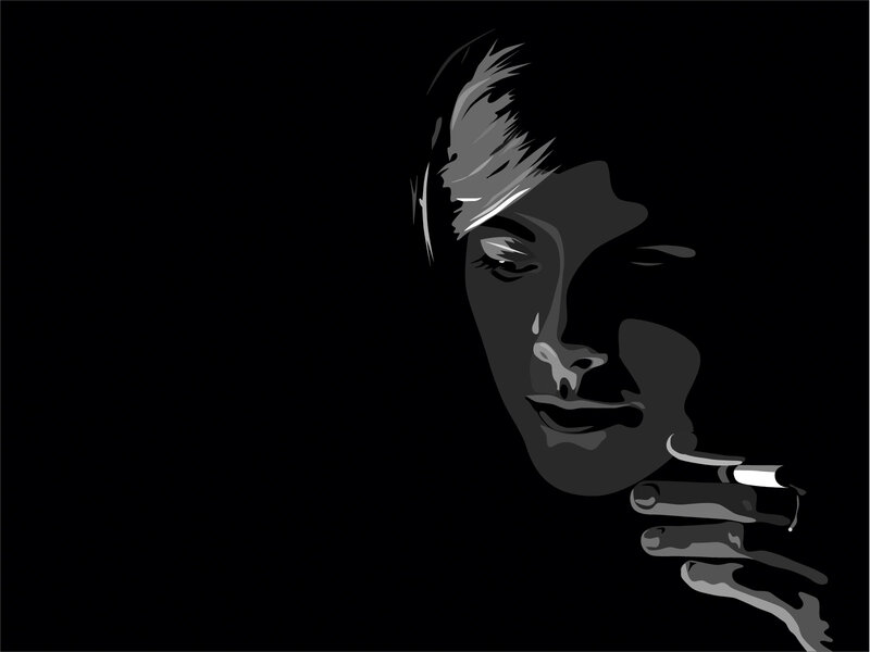 Person Smoking Cigarette — Black, Dramatic, Night, Illustration, Hand