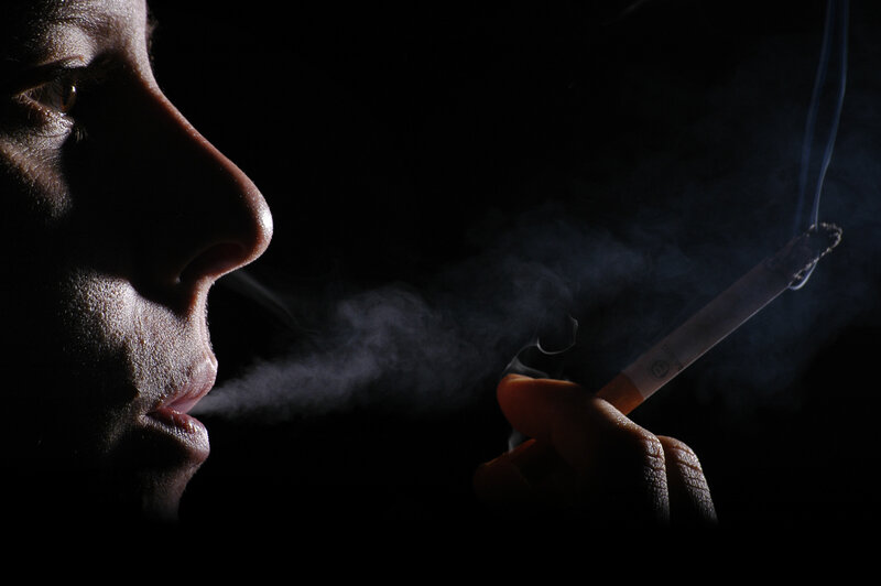 Person Smoking Cigarette — Black, Dramatic, Night