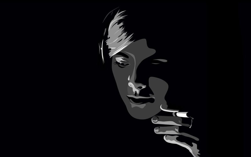 Person Smoking Cigarette — Black, Dramatic, Night, Vector Art