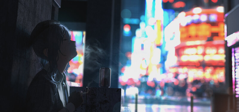 Person Smoking in City