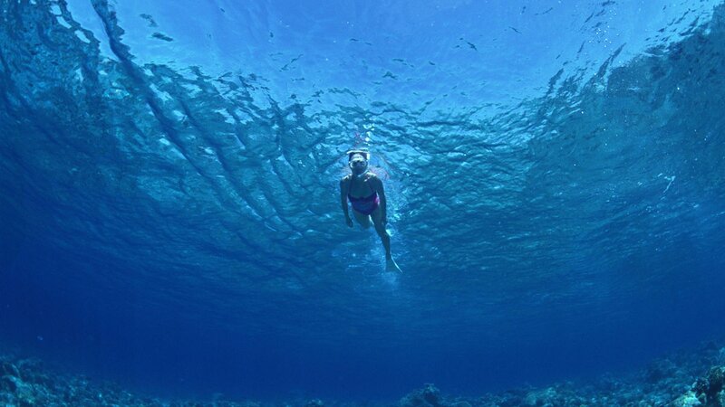 Person Snorkeling Underwater — Blue, Serene