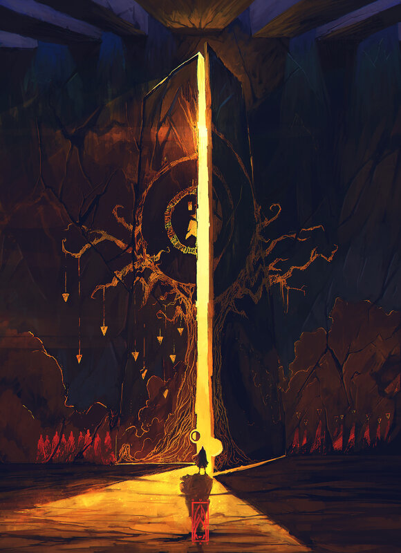 Person Standing Before Sword