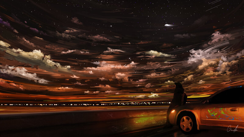 Person Standing by Car — Black, Dramatic