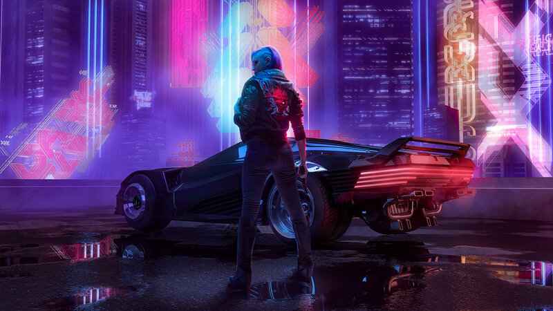 Person Standing by Car — Purple