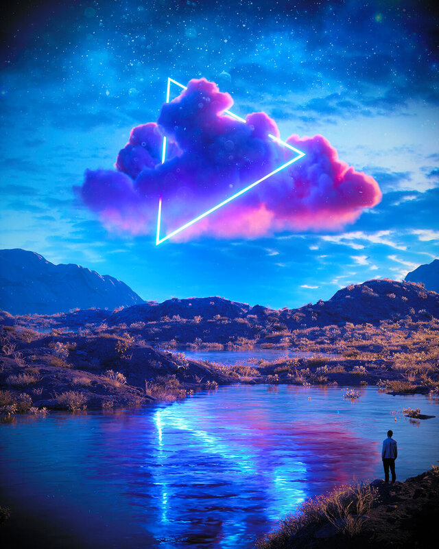 Person Standing by River — Blue, Dreamy