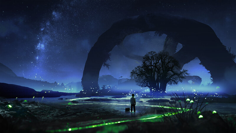 Person Standing by River — Blue, Serene