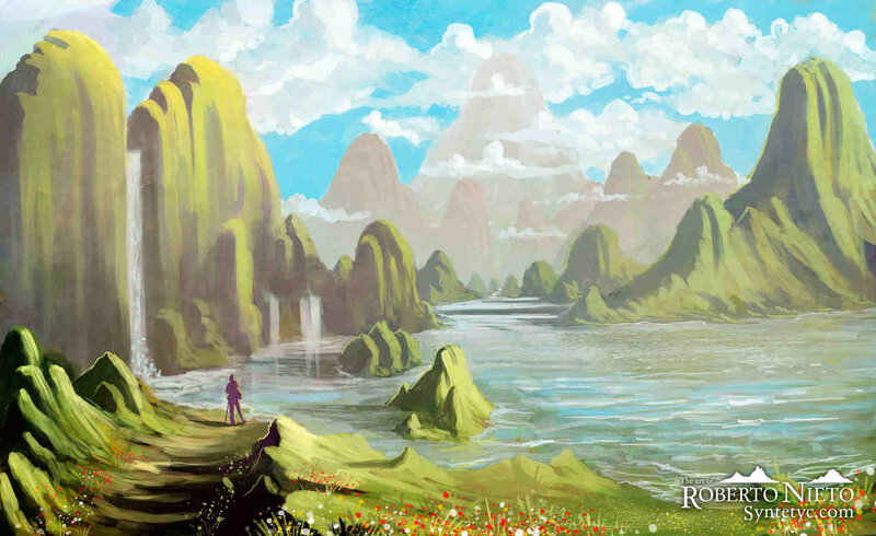 Person Standing by River — Green