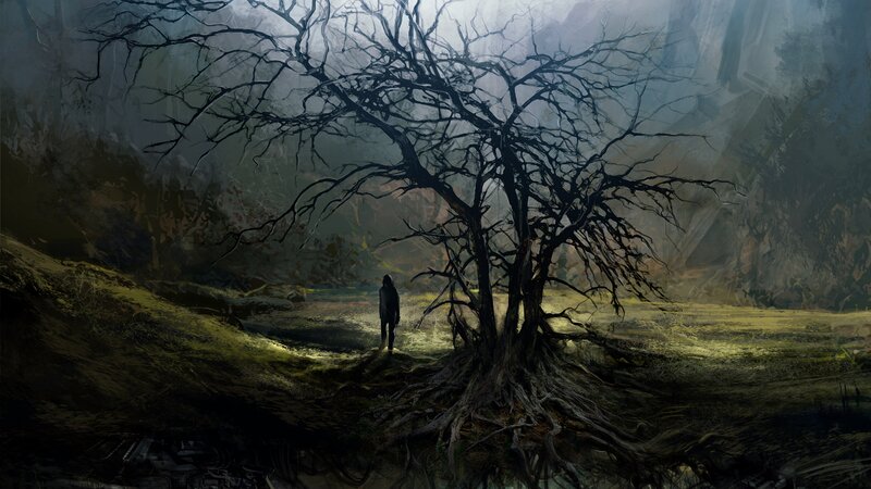 Person Standing by Tree — Black