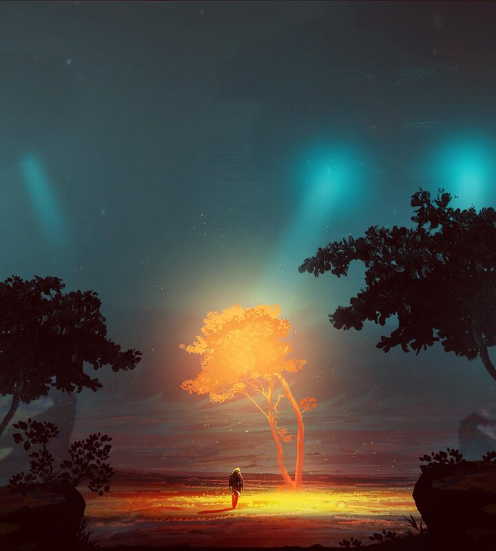 Person Standing by Tree — Orange