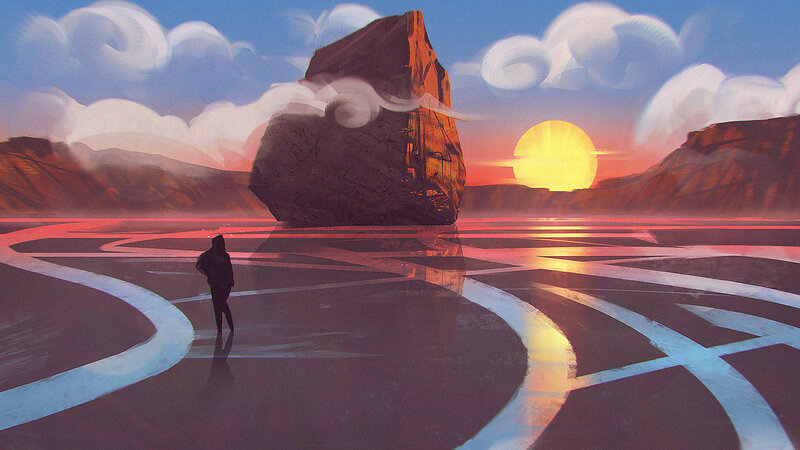 Person Standing in Desert — Orange, Dramatic