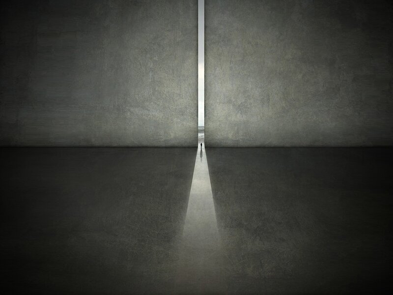 Person Standing in Doorway — Gray
