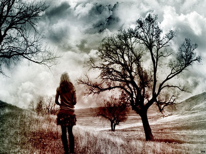 Person Standing in Field — Gray