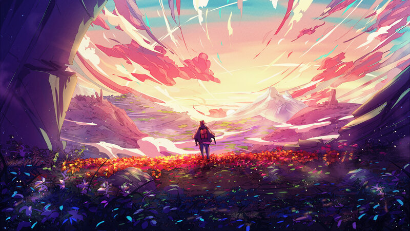 Person Standing in Field — Purple