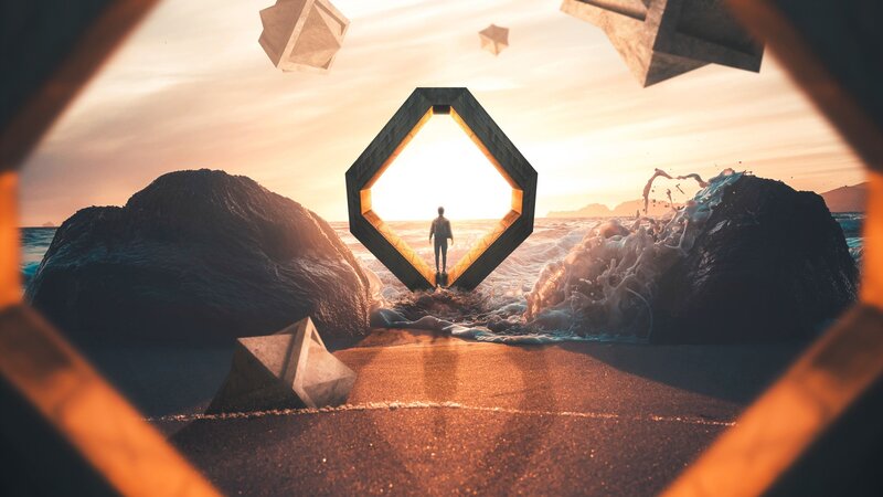 Person Standing in Hexagonal Frame