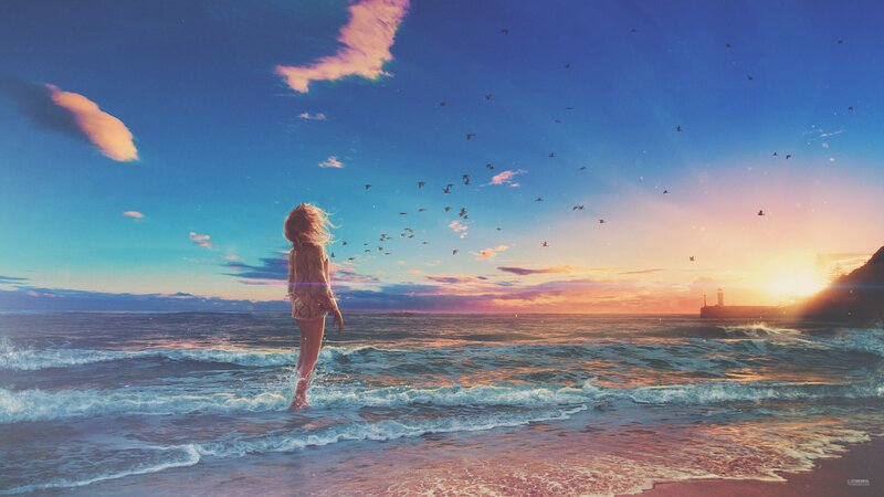 Person Standing in Ocean — Blue, Serene