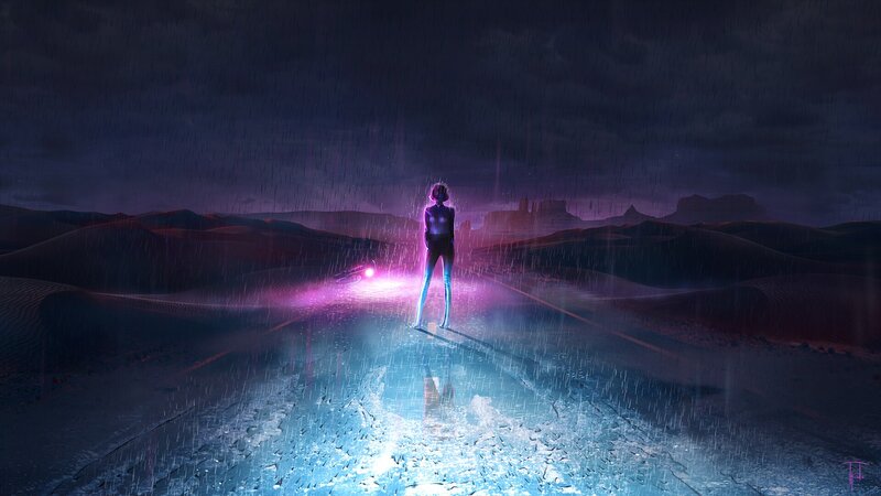 Person Standing in Rain — Purple