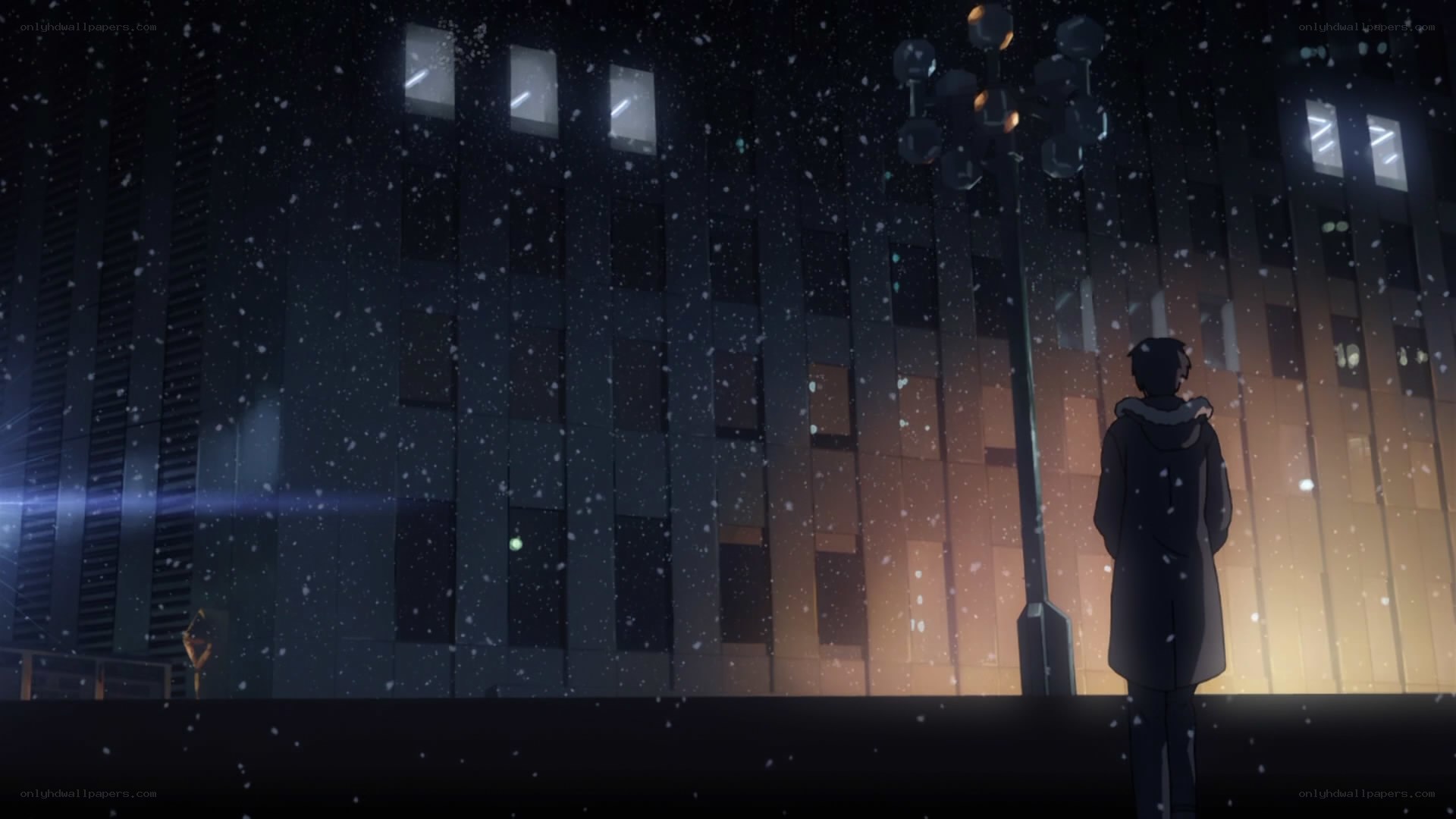 person standing in snow at night