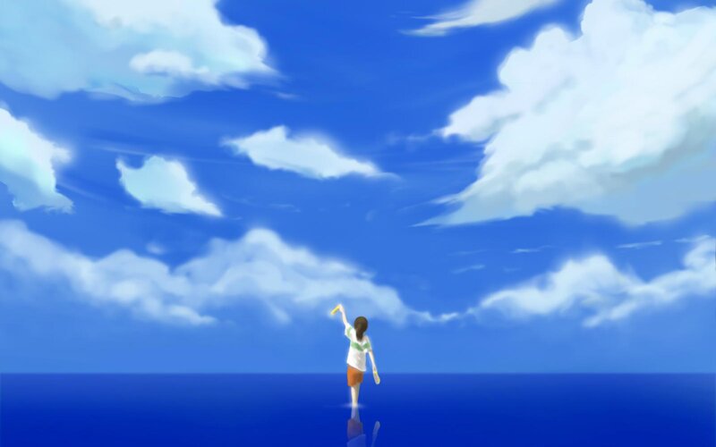 Person Standing in Water — Blue