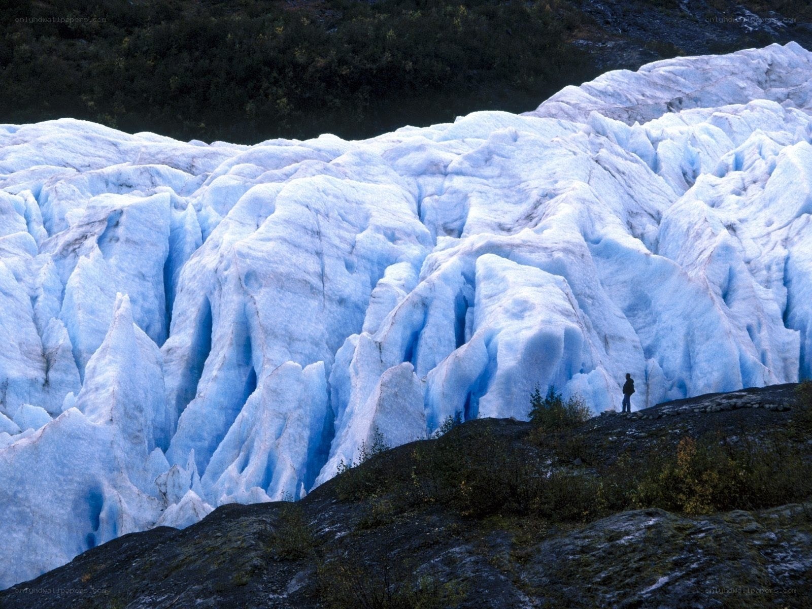 person standing near glacier