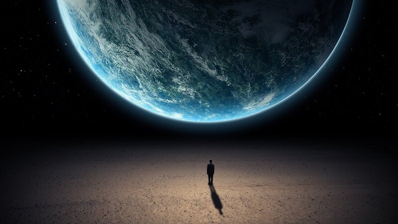 Person Standing on Alien Planet — Black