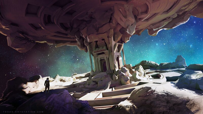 Person Standing on Alien Planet — Blue, Dramatic