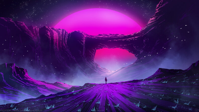 Person Standing on Alien Planet — Purple