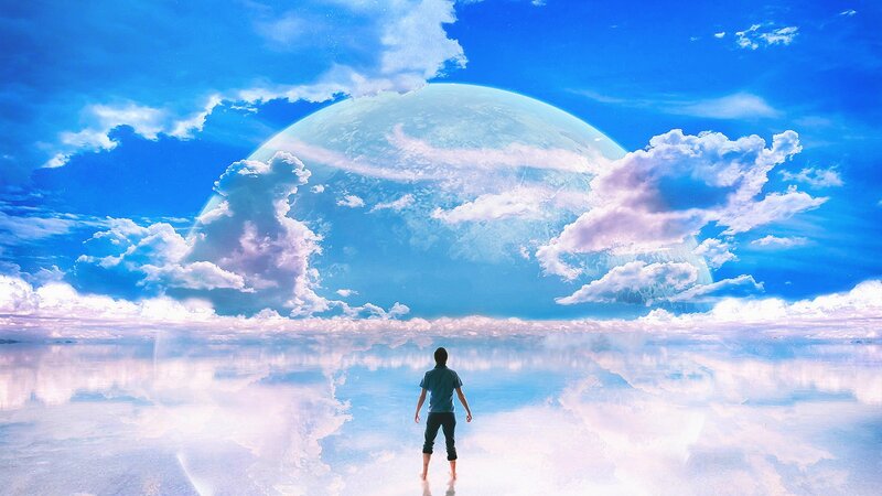 person standing on alien planet