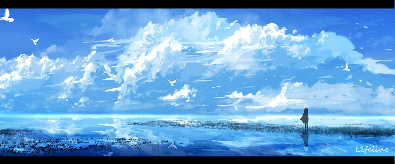 Person Standing on Beach — Blue, Serene, Afternoon