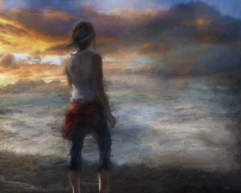 Person Standing on Beach — Orange, Dramatic, Sunset