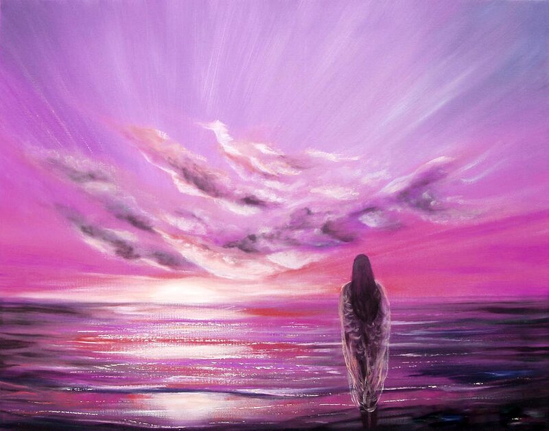 Person Standing on Beach — Purple