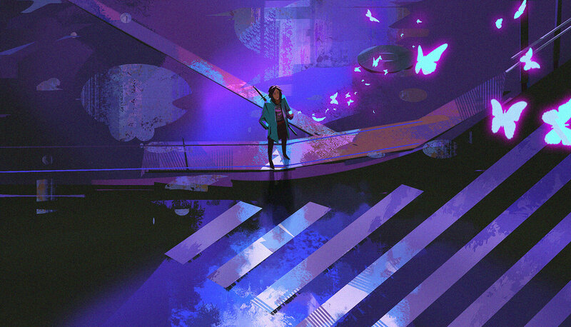 Person Standing on Bridge — Purple, Dramatic