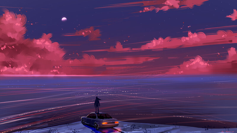 Person Standing on Car — Purple, Dramatic