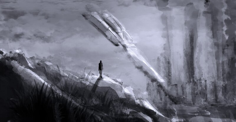 Person Standing on Cliff — Black, Dramatic