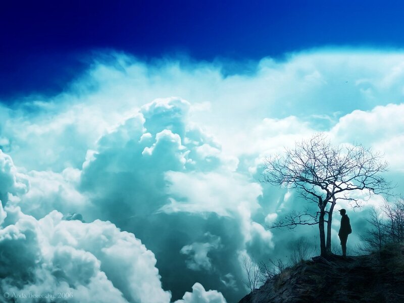 Person Standing on Cliff — Blue, Dramatic
