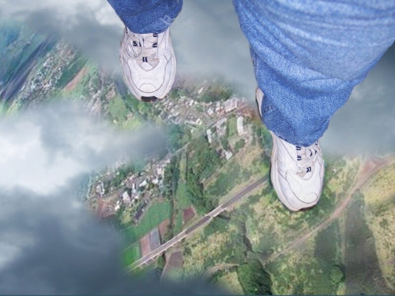 Person Standing on Clouds — Blue