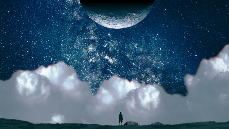 Person Standing on Hill — Blue, Dramatic