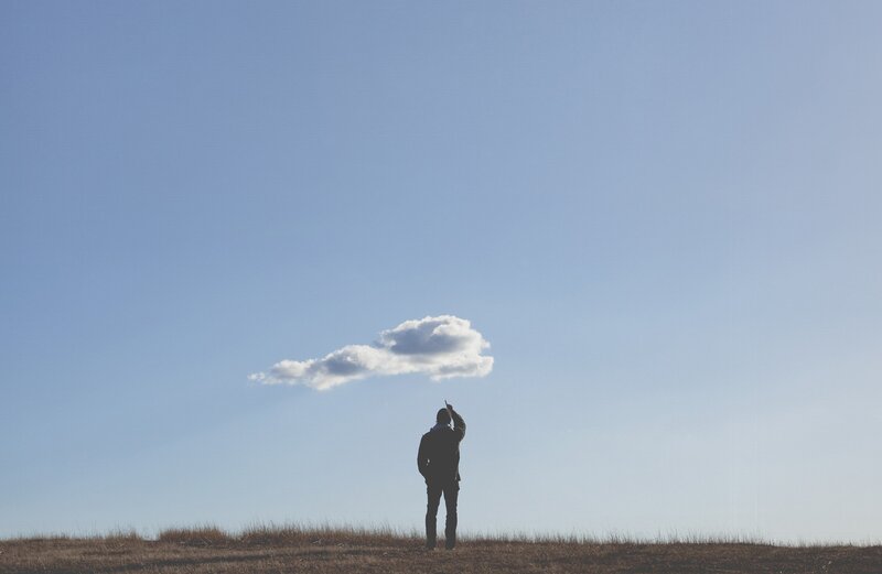 Person Standing on Hill — Blue, Serene