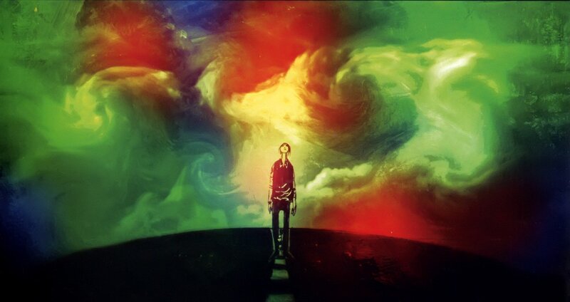 Person Standing on Hill — Green, Dramatic
