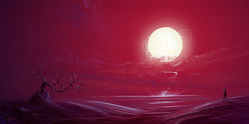 Person Standing on Hill — Red