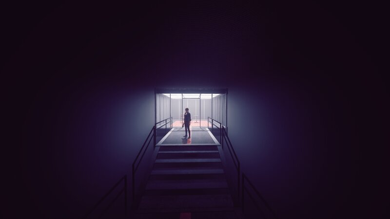 Person Standing on Platform — Purple