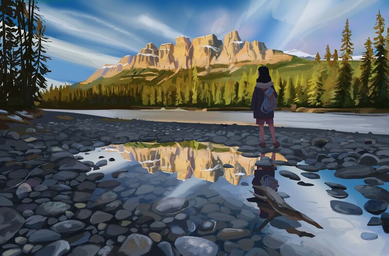 Person Standing on Riverbank