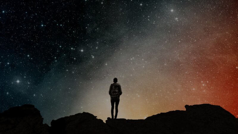 Person Standing on Rock — Black, Serene