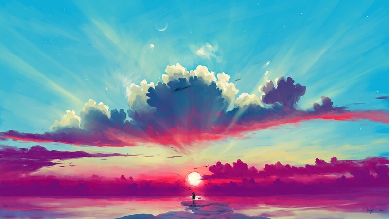 Person Standing on Rock — Blue, Dramatic