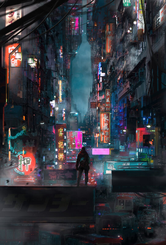 Person Standing on Rooftop — Blue, Dramatic
