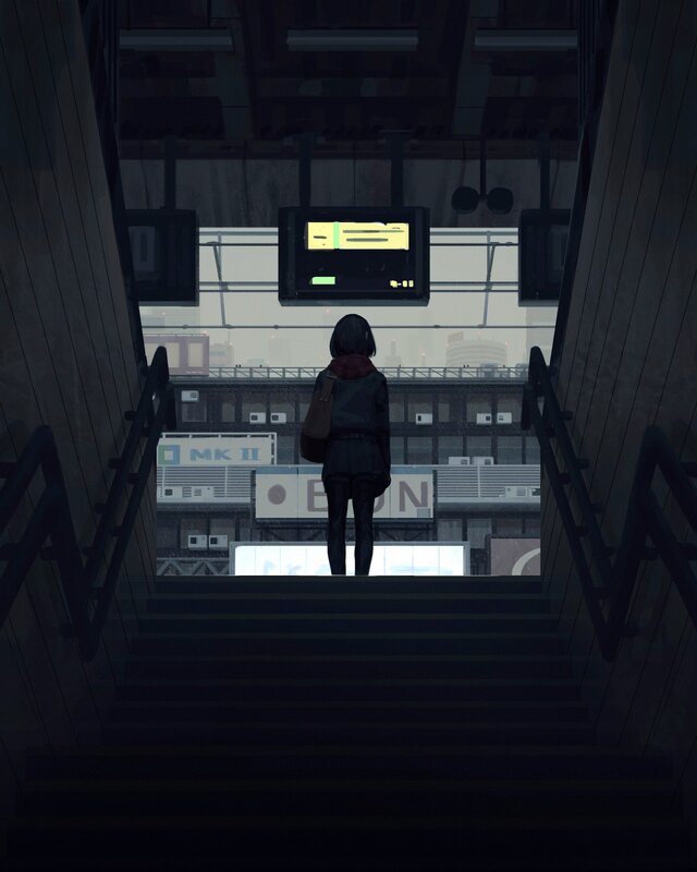 Person Standing on Stairs — Black