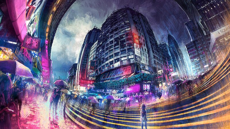 Person Standing on Street — Purple